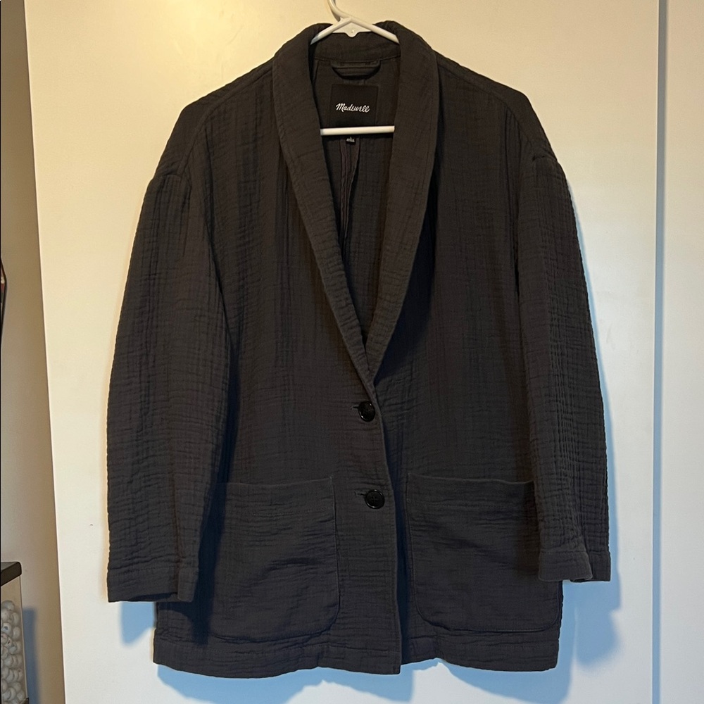 Navy Textured Cotton Madewell Blazer